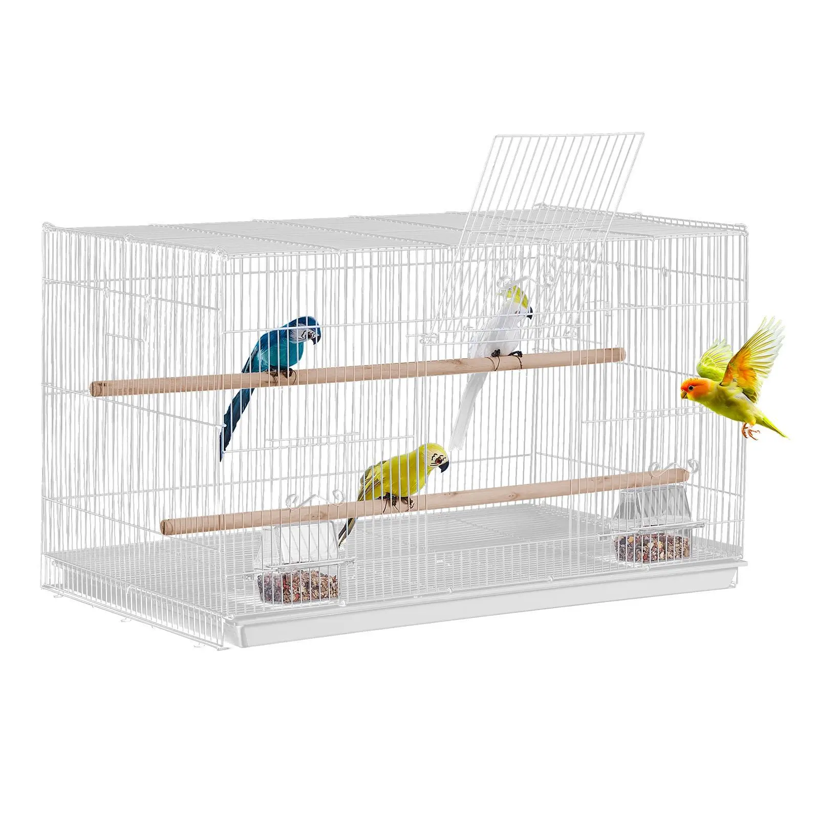 【summerfinds】VEVOR Bird Cage, 18 in, Small Parakeet Cage, Sturdy Metal Bird Flight Cage, Travel Birdcage with 2 Perches & 2 Feeding Cups, Parrot Cage for Canaries Lovebirds Cockatiels Budgie Pet Toy, White