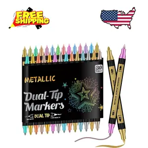 30 Colors Metallic Dual Tip Marker Pens, Acrylic Paint Pens for DIY Arts & Crafts