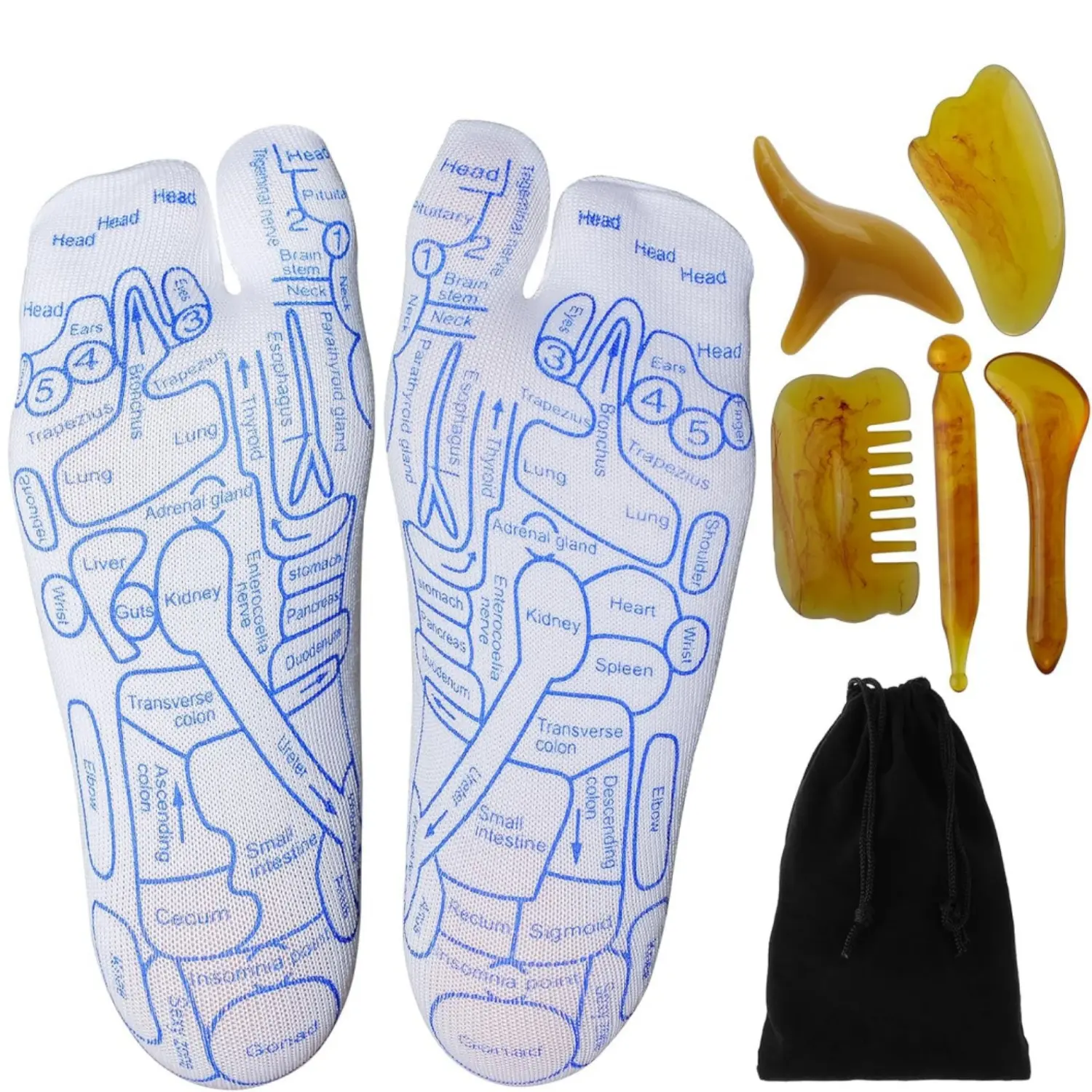 7Pcs Reflexology Socks with Beginner Acupoint Massage Tools Set  - Foot Pain Relief Remedy for Foot Massage Rod for Women and Men Tired Relieve - Home Improvement.