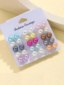 15 Pairs Simple Faux Pearl Stud Earrings Set for Women Versatile Earrings Ear Studs | Summer Dainty Jewelry Ideal for Party and Vacation, Made of Plastic and Iron