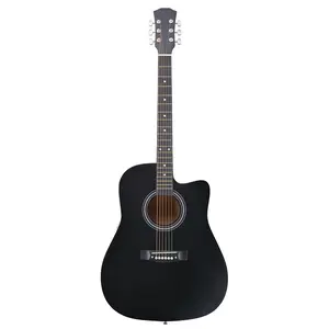 Matte Black 41-inch Dreadnought Cutaway Acoustic Guitar with Basswood Body Full-Size Design Includes Pick Strings Capo Gig Bag Tuner Wrench and Sling Strap for Beginners