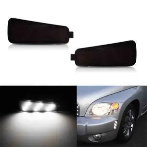 2PCS Smoked Lens White LED Front Side Marker Corner Lights For Chevrolet HHR 2006 2007 2008 2009 2010 2011 Replace OEM 20890411; GM2860109