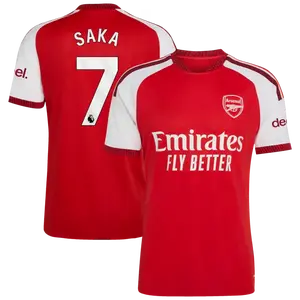 New Unisex Soccer/Football Champions Language Arsenal Club Saka 7 Premier League 2026/27 Home Replica Jersey - Red Full Logo