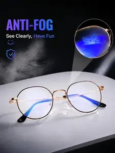 Luxury Fashion Fog-Resistant Glasses, Invisible Cartoon Pattern, Unisex Round Frame, Comfortable Eye Protection, All Seasons