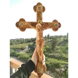 Olive Wood Cross Holy Land Jerusalem 21" Large Bethlehem Made Crucifix Wall Hand Hanging