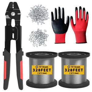 Sanuke Wire Rope Crimp Kit with 656ft 1/16 304 Stainless Steel Cable 7x7 Strand Core 400PCS 1/16'' Aluminum Crimp Loop Sleeves & 100PCS M2 Wire Rope Stainless Steel Thimble