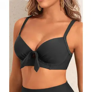 ApexSportGear Women's Black Push Up Tie Front Bikini sets Top, 2026 Trendy Underwire Support Swim Top, Adjustable Straps Quick Dry Fabric for Beach Days Pool Parties Summer Vacations bathing suit swimsuit women