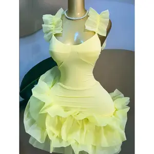Elegant Sleeveless Ruffled Hem U-Neck A-Line Mini Dress, Fashion Streetwear Party Evening Gown, Trendy Birthday Ballgown
