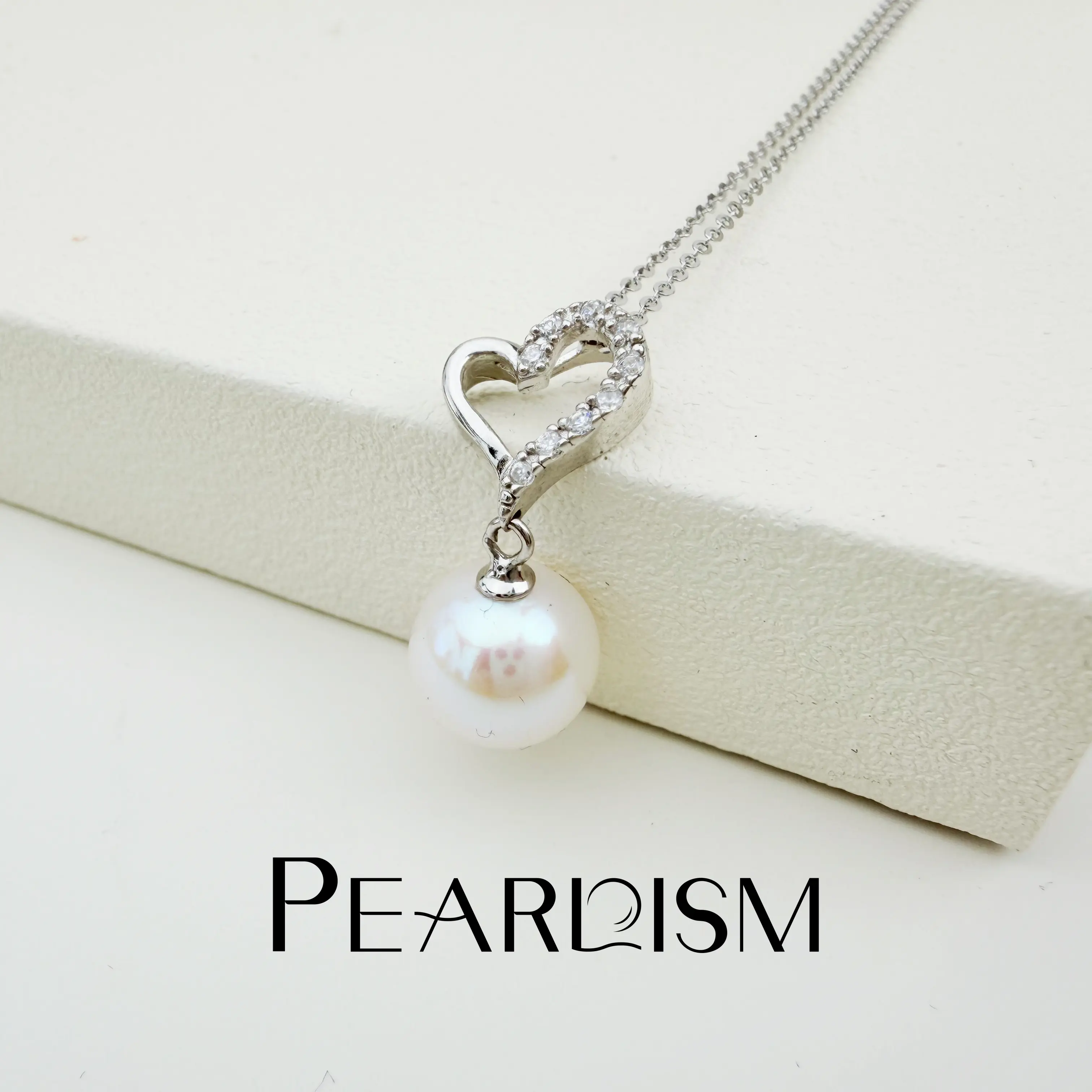 【Adee】PEARLISM Dainty Everyday Edison Pearl Pendant | 9.5-10.5mm Heart Silver CZ Hypoallergenic-AFEP025