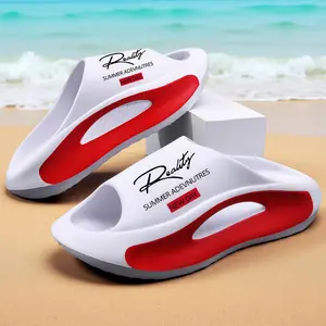 Heise Men's Hollow Sporty Slippers - Summer Trend Slide Shoe, Lightweight EVA Material, Personalized Letter Printing, Color Blocking, Non-Slip, Wear-Resistant for Beach, Home Daily Use