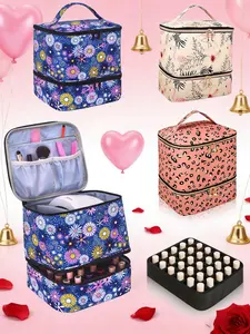 Nail Polish Organizer Box Holds 30 Bottles, Dual Layer Nail Storage Bag with Handle, Cosmetic Pouch, Makeup Storage Bag, Makeup Bags, Perfect Valentine's Gift for Girlfriend