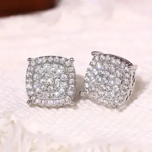 1 Pair Silvery Stud Earrings with Shiny Synthetic Zircon Bohemian Style Retro Geometric Square Design Suitable for Both Men and Women Jewelry for Daily Use, Gifting, and Christmas Occasions Earrings