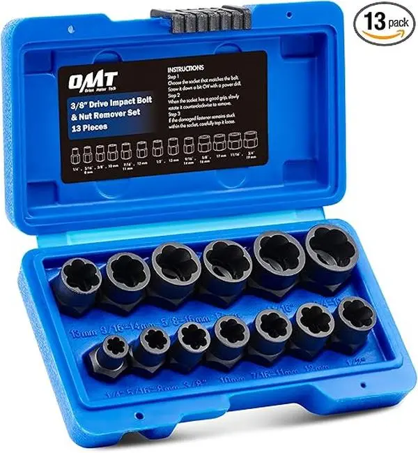 UPKOCH 13-Piece High-Grade Chrome-Molybdenum Steel Integrated Molded Nut Extractor Set - Bolt Nut Remover Tools and Gadgets for Kitchen Utensil Maintenance