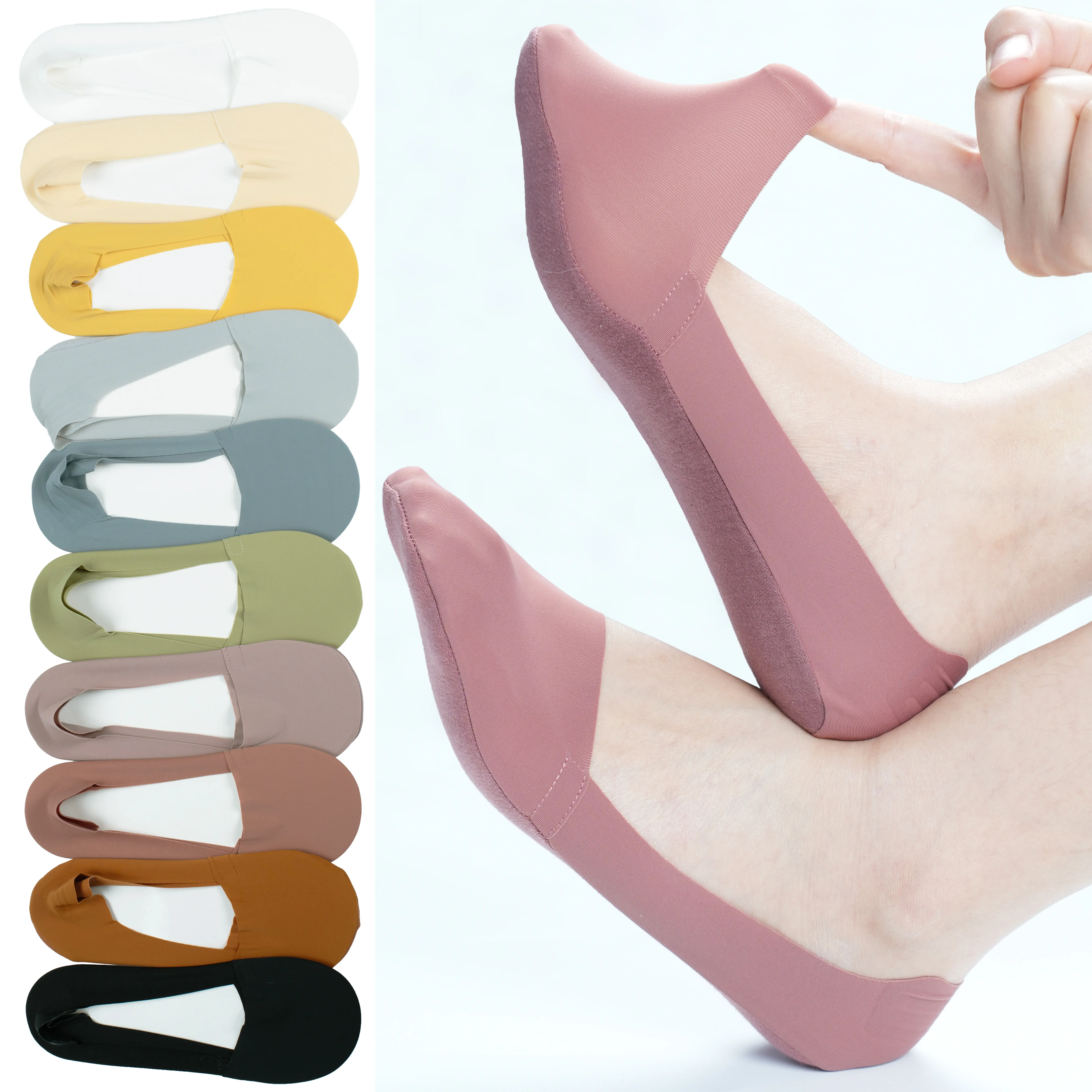 BomKinta No Show Socks for Women, 10-Pair Pack Solid Color Invisible Socks Breathable Comfortable Moisture Absorbing Ultra Thin Low Cut Ice Silk Socks, Perfect for Spring & Summer Daily Casual Wear