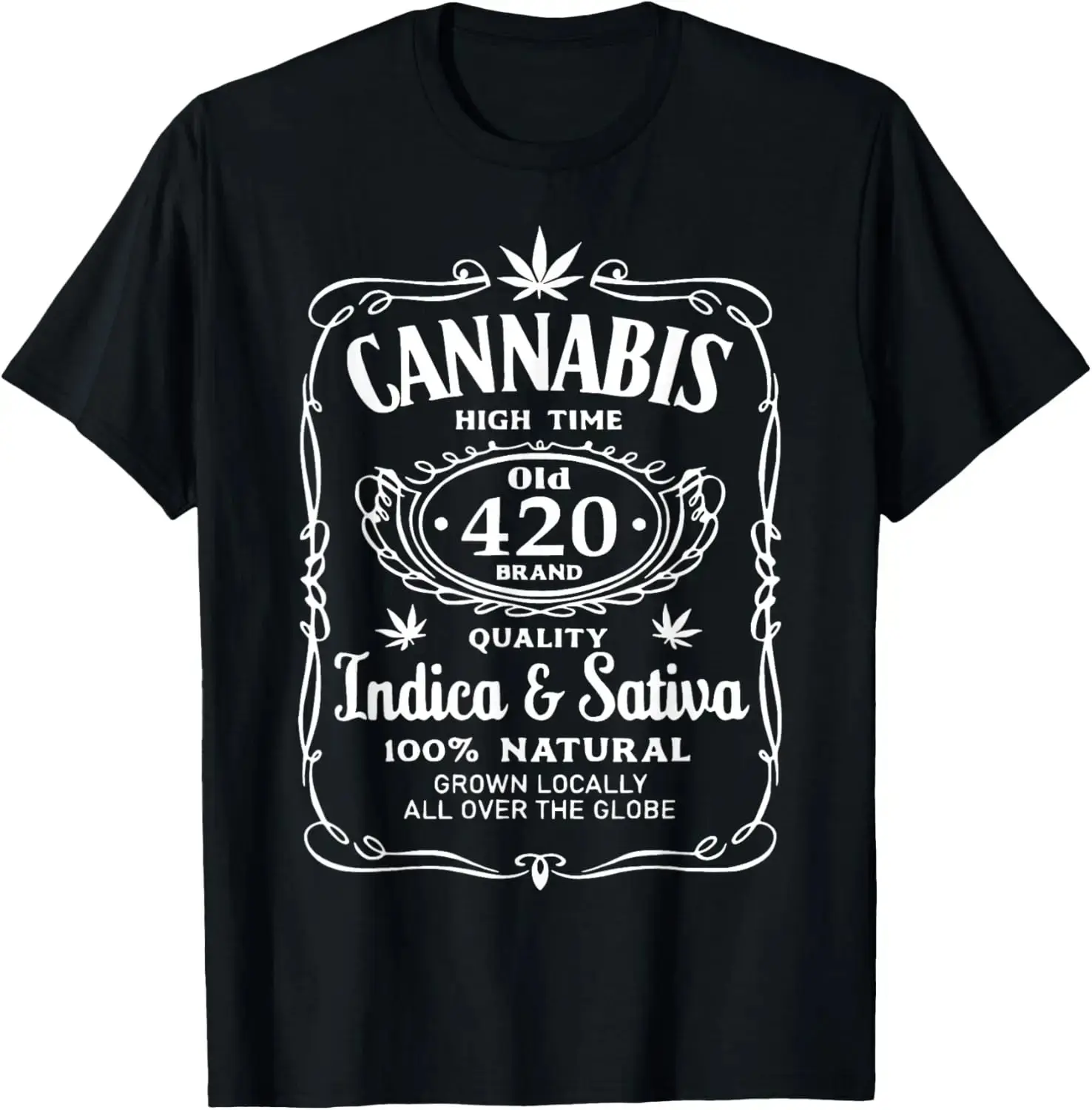 Men's Cotton Short-Sleeve Vintage Graphic Slogan Tee - Everyday Cannabis 420 Indica & Sativa Themed T-Shirt