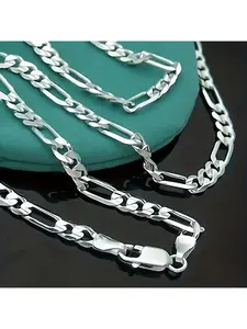 [International designer brand] 18-30 inch long chain fashion jewelry, 4mm sterling silver S925, suitable for both men and women, classic silver-plated Figaro necklace