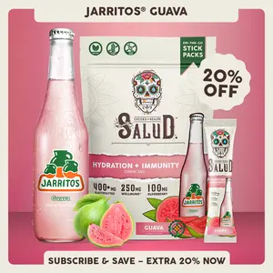 Salud x Jarritos 2-in-1 [Hydration & Immunity - Guava] Electrolytes Powder, Agua Fresca Drink Mix, Elderberry, Dairy & Soy Free, Non-GMO, Gluten Free, Vegan, 1g Sugar (15 Servings)