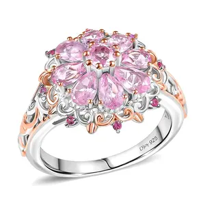 Pink Spinel 1.90 ctw Floral Empress Ring in 18K Vermeil RG and Rhodium Over Sterling Silver Size 7 Christmas Gifts