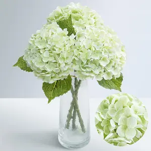 21" Real Touch Hydrangea Artificial Flowers with Long Stem & Leaves, Full Latex Faux Hydrangea Flowers for Home Decor Party Floral Arrangements Wedding Bouquets Centerpieces, Green 3Pcs