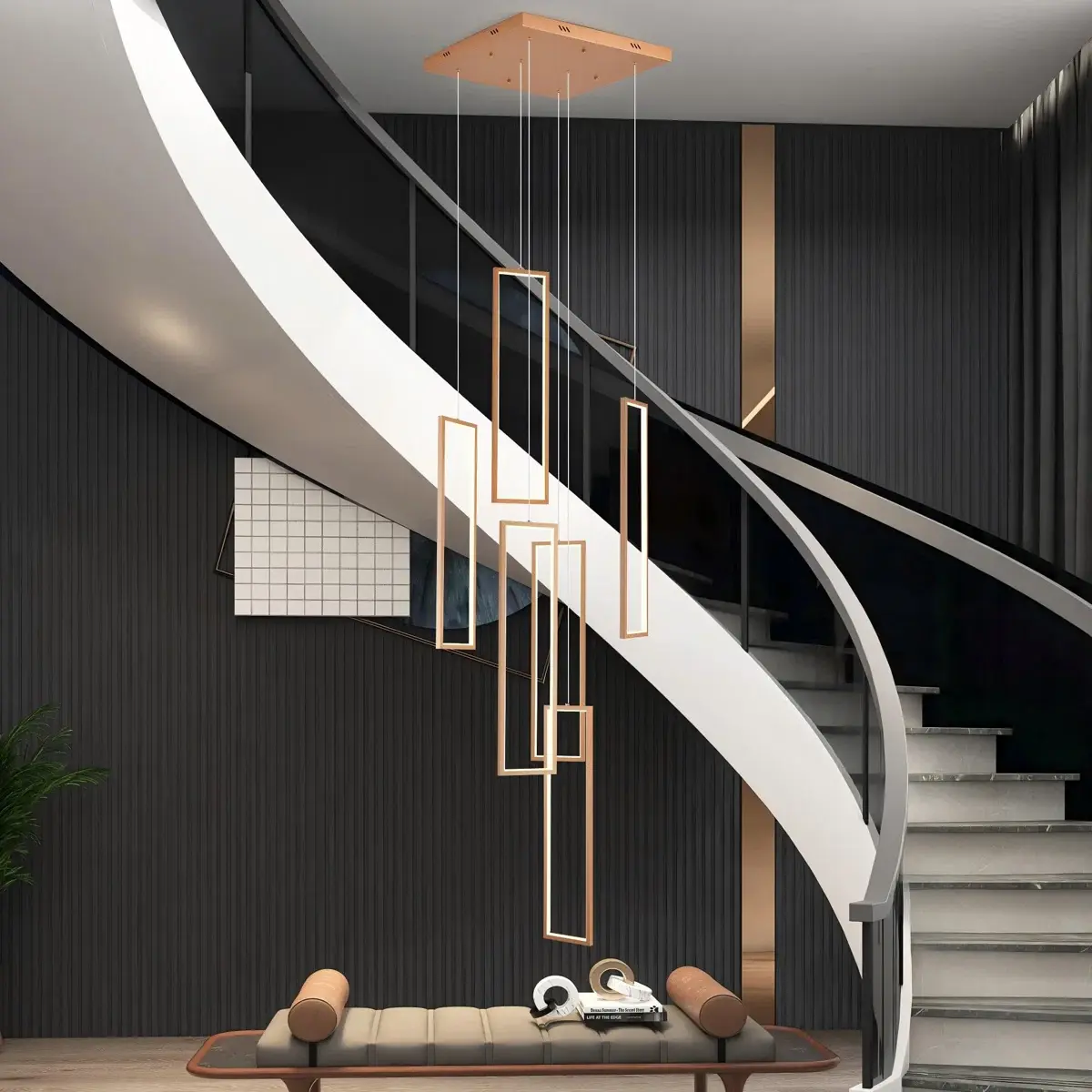 Garwarm Modern Led Chandelier with Remote, Foyer Chandeleirs for High Ceilings, Dimmable Large Chandelier Staircase Pendant Light Fixture for Entryway Living Room(6 Lights,3000-6500K)ndelier