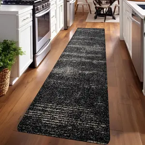 1PC， Black and Gray Vertical Striped Texture Patterned strip rugs, home décor, bathroom mats, entryway mats, bathroom non-slip mats, indoor entrance rugs, bedroom bedside mats, kitchen mats, hallway rugs, flannel sponge rugs, hallway runner rugs