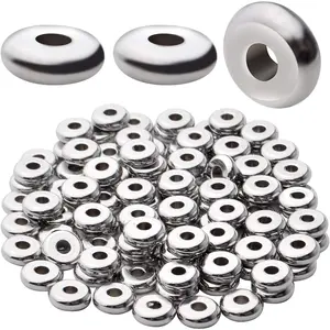 100pcs 6mm Flat Disc Spacer Beads Stainless Steel Round Rondelle Loose Bead Spacers Jewelry Spacers Charms for DIY Necklace Jewelry Making