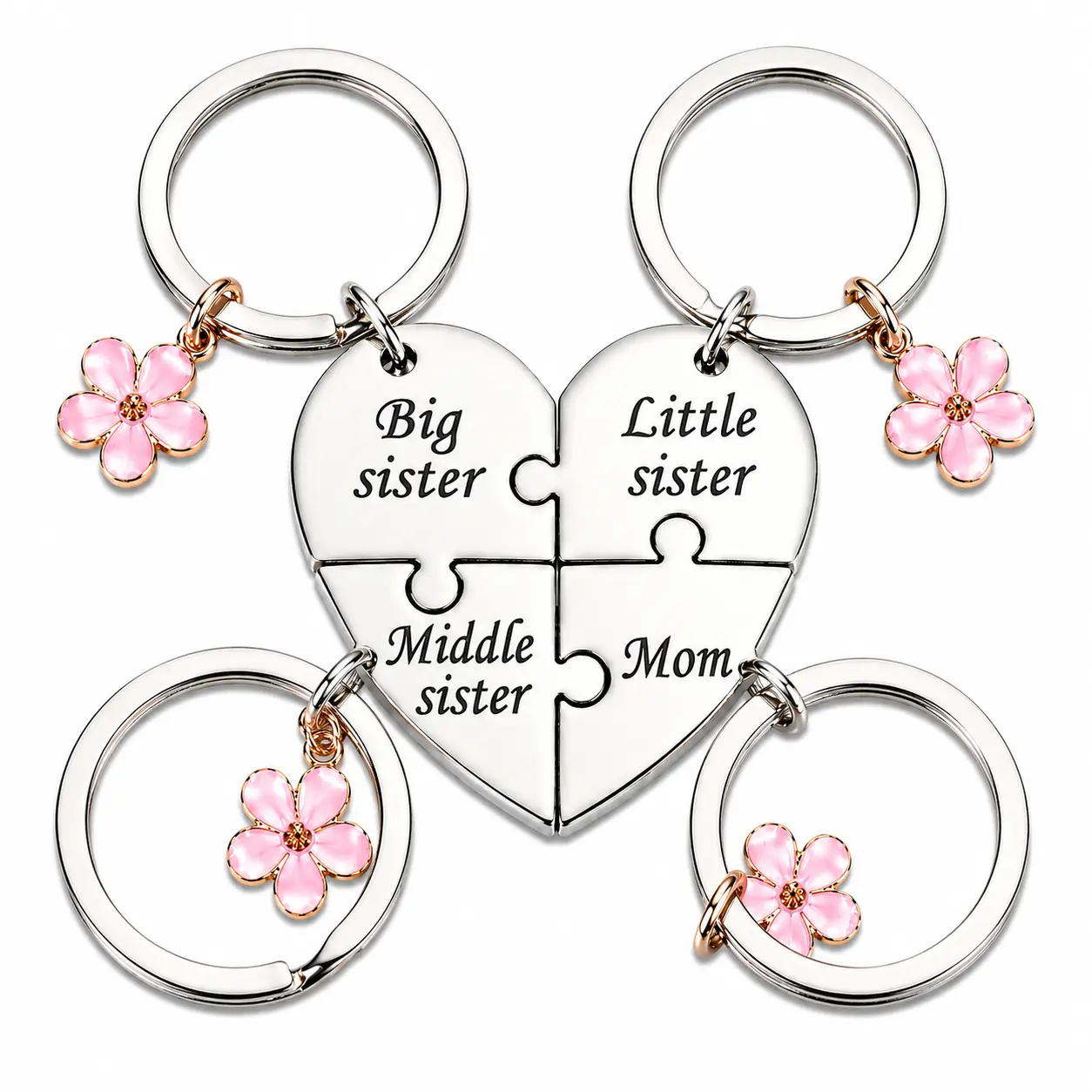 4-Piece Stainless Steel Family Keychain Set, Cute Split Heart Jewelry for Mom and Daughters, Meaningful Mother's Day & Birthday Gift, Durable Everyday Carry, 4Pcs/Set, Metal, Casual, Daily, Multipack, Womens Gifts, Keychains For Women, Cute Keychains