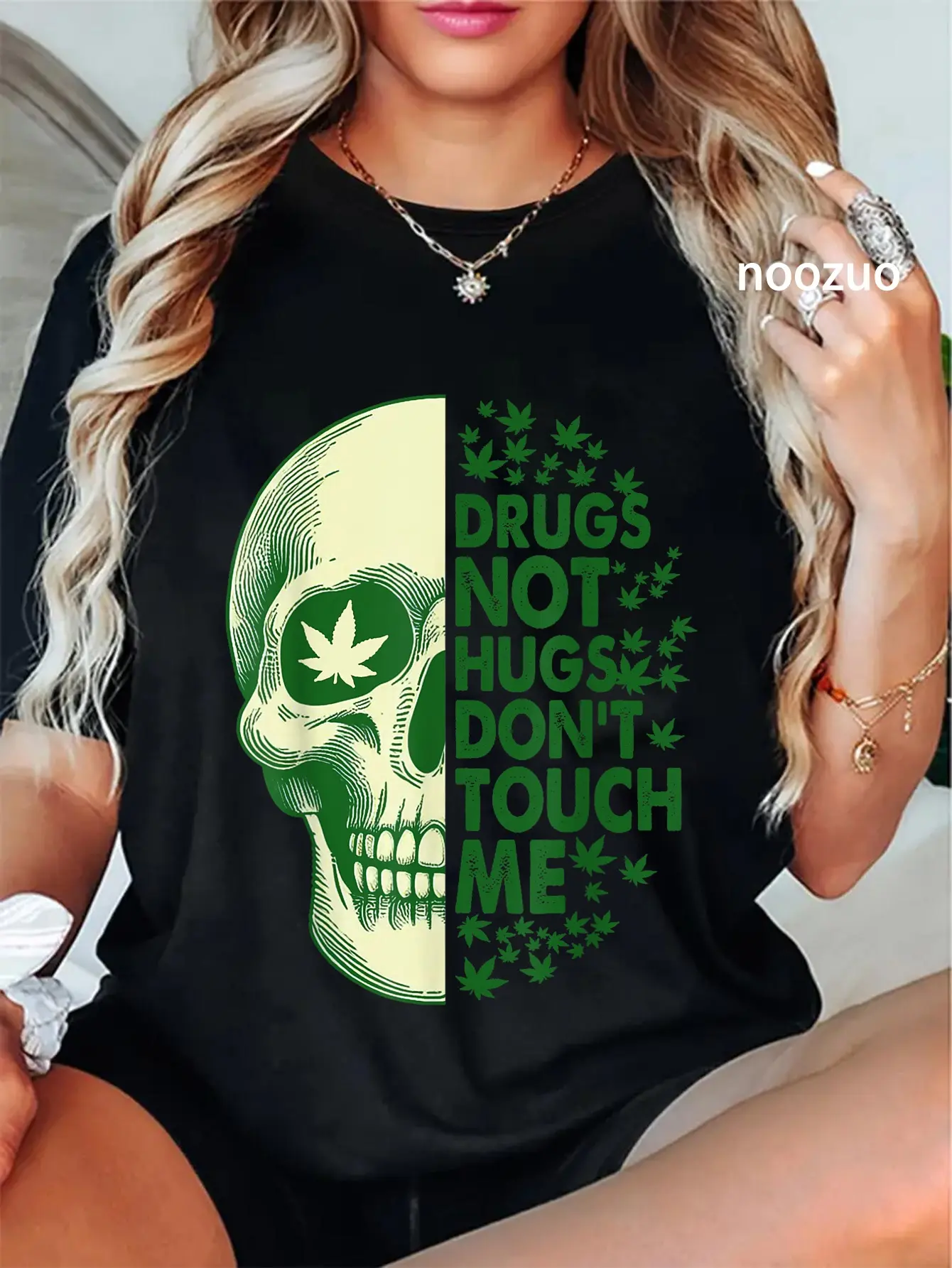 100% Cotton Cannabis Weed Smoking 420 Drugs Not Hugs Don't Touch Me T-Shirt