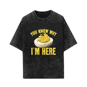 Cotton Tee Retro Thanksgiving Dinner You Know Why I'm Here Deviled Egg T-Shirt Black Crewneck Menswear Top Short Sleeve Streetwear