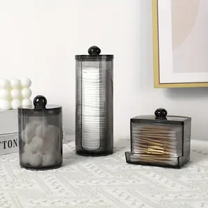 Clear Plastic Transparent Storage Box, 3 Counts/set Modern Simple Storage Jar Canister with Lid, Bathroom Accessories Set, Home Organizer for Cotton Swab, Ball, Pads, Floss, Bottles Containers