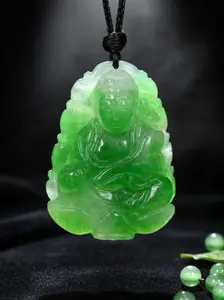 Natural Green Jadeite Guanyin Pendant | Untreated Type A | Hand-Carved Bodhisattva | Statement Piece