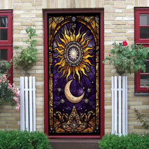 2pcs   Gothic Vintage Sun God Moon Star Stained Glass Sticker Living Room Bedroom Window Decor Wall Sticker Self Adhesive Removable Glass Door Decal Home Decor Sticker for  Collage Self-Adhesive Do Space Theme Design