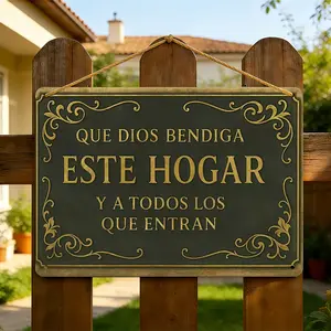 2D Flat, 1pc, 8*12inches Aluminum Metal Wall Art Sign, Wall Decoration Poster, Spanish "God Bless This Home" Theme Iron Wall Art, Suitable for Home Prayer Room, Bedroom, Study Room, Living Room, Dining Room, Ideal Gift for Friends