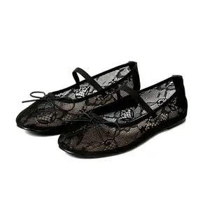 CELNEPHO Ballet Flats for Women Round Toe Flat Heel Comfortable Mesh Sandals Lace Strap Design Easy Slip on Mary Jane Everyday Wear Date Gift Dress Shoes Deals For You Days
