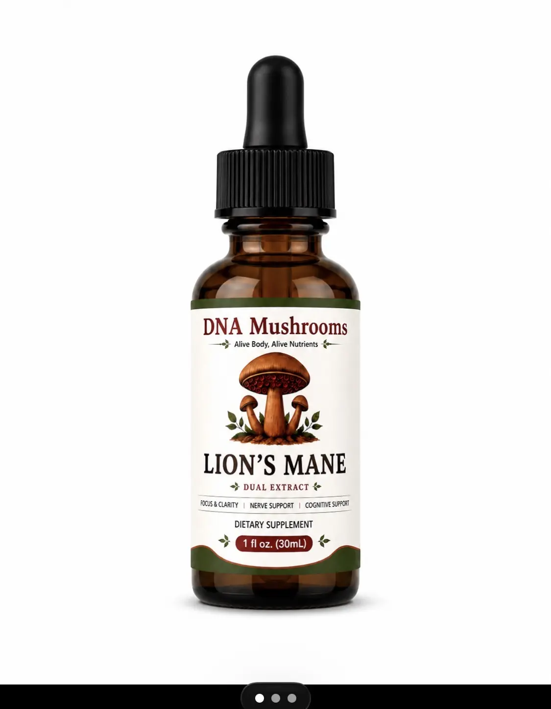 Lion's Mane Dual extract tincture concentrate, brain health support focus, mental clarity, supports memory, supports nerve support
