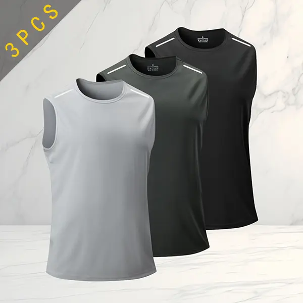 3 Pack Sleeveless Sports Tank Top, trendy activewear style, crafted with skin-friendly breathable fabric, perfect for gym workouts or outdoor jogging, excellent value for money