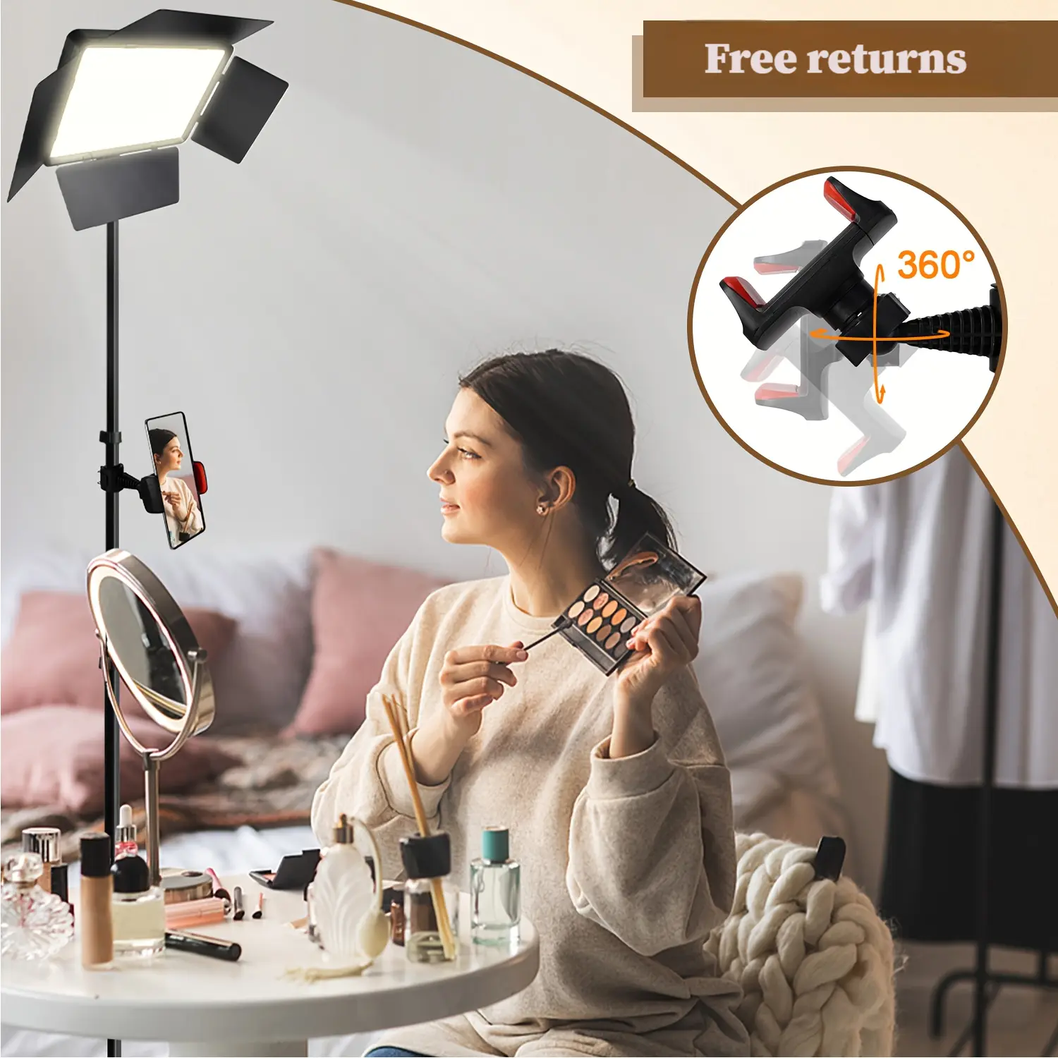 LED Fill Light with 61in Adjustable Stand, 10-100% Dimming Soft Light for Makeup Tutorials, Content Creation, Filming Setup, Selfie Accessories, Gift for Her (Phones & Electronics, Mobile Phone Accessories)