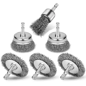 6 count Professional Wire Wheel Brush Set, Carbon Steel Cup Wire Brush for Drill with 1/4 Inch Hex Shank, Wire Brushes Drill Attachments for Cleaning Rust Removal,  & Scrub Surfaces, Drill Brush
