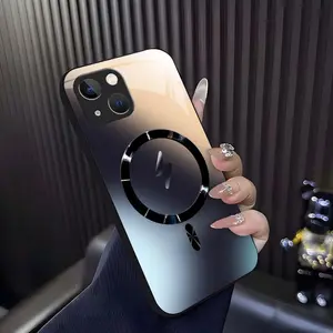 Luxury Ombre Gradient MagSafe Casing - Futuristic Metallic Glossy Magnetic Cover for iPhone 15 Plus, Smartphone & Cellphone Devices Accessories (975)
