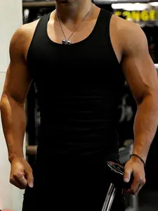 Men's Slim Fit Gym Vest, High-Quality Breathable Elastic Fabric, U-Neck Design, Sleeveless Sports Top, Ideal for Gym Training, Fitness Workout Vest