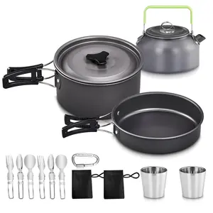 【Summervibes】Ubesgoo 10-Piece Camping Cookware Camping Pot Set with Kettle and Spoon for Camping, Backpacking, Outdoor Cooking and Picnics