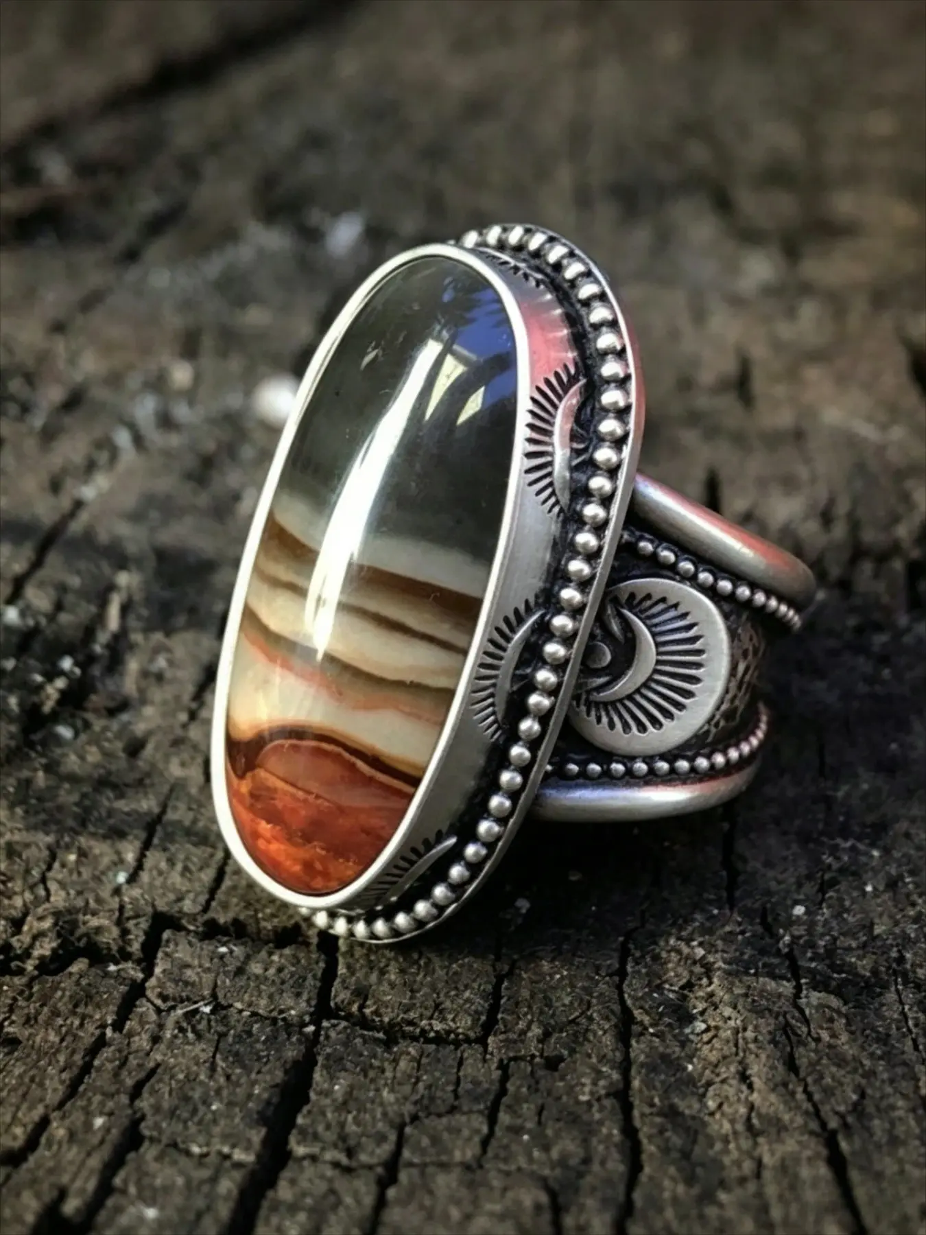 Bohemian Ethnic Style Oval-Shaped Ring for Gatherings and Events, Unisex Vintage Party Jewelry for Men and Women