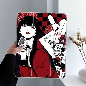 Gothic Anime Girl Playing Cards Art Three-tiered stand case for iPad, Transparent Acrylic Hard Back With Pencil Slot, for all iPad models. Scratch-resistant Ultra-thin Case, Shock-resistant Full Cover Suitable for office/school, iPad Tablet Accessories
