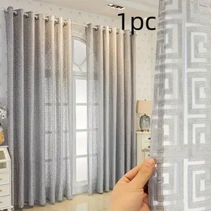 1pc Luxurious European Modern Embroidered Velvet Curtain, Privacy Grommet Curtains, Semi-Transparent Drapes for Living Room Bedroom, Light Blocking, Decorative, Soundproofing