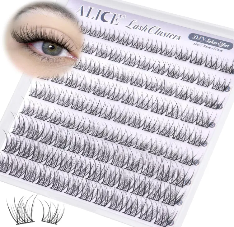 ALICE Natural Short Lash Clusters Wispy 8-12mm Cluster Eyelash Extensions Individual Lashes C-Curly DIY Lash Extensions Soft Thin Band Eyelash Clusters