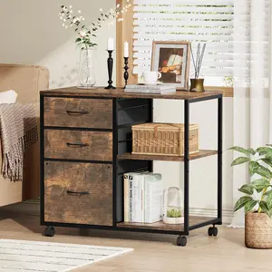 summervibes Decorative wood carving, Ironwood, Triamine veneer, 30-inch height, Wooden filing cabinet with wheels