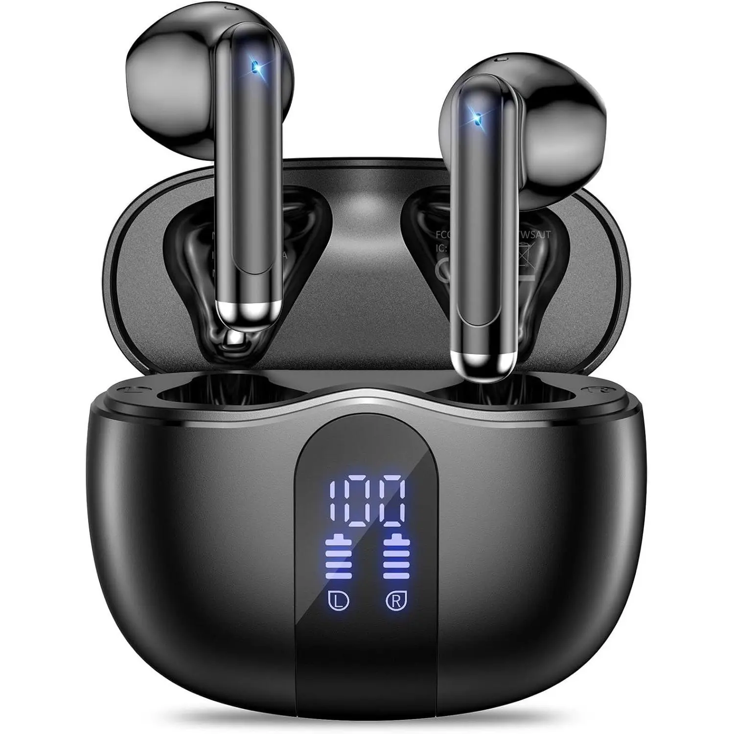 Wireless Earbuds, Bluetooth 5.4 Headphones HiFi Stereo with 4 HD Mic, 50H Playtime Bluetooth Earbuds with LED Display, IPX7 Waterproof Wireless Earphones, Touch Control Ear Buds,USB-C Black