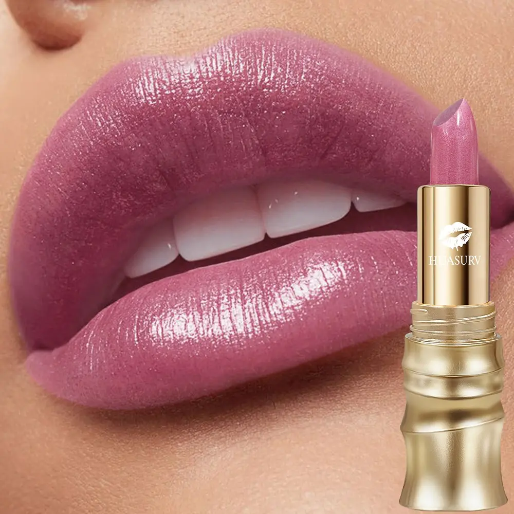 Huasurv Glitter Lipstick Balm Lipgloss, Moisturizing Hydrating Moisture Glossy Shine Finish, Long-Lasting High Pigment, Matte Pearl Color, Perfect for Weddings & Parties, Makeup