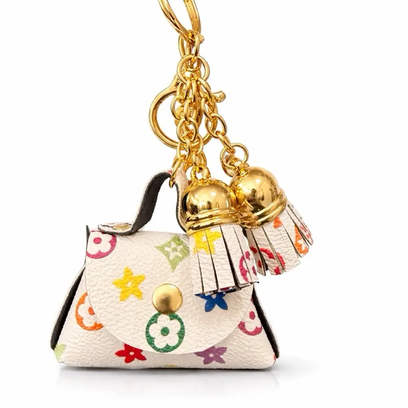 Keychain Charm Pouch with Colorful Floral Design and Gold Tassels for Stylish Accessory Cherry Resin