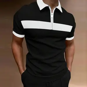 Quarter Zip Single Stripe Performace Polo Breathable Fabric